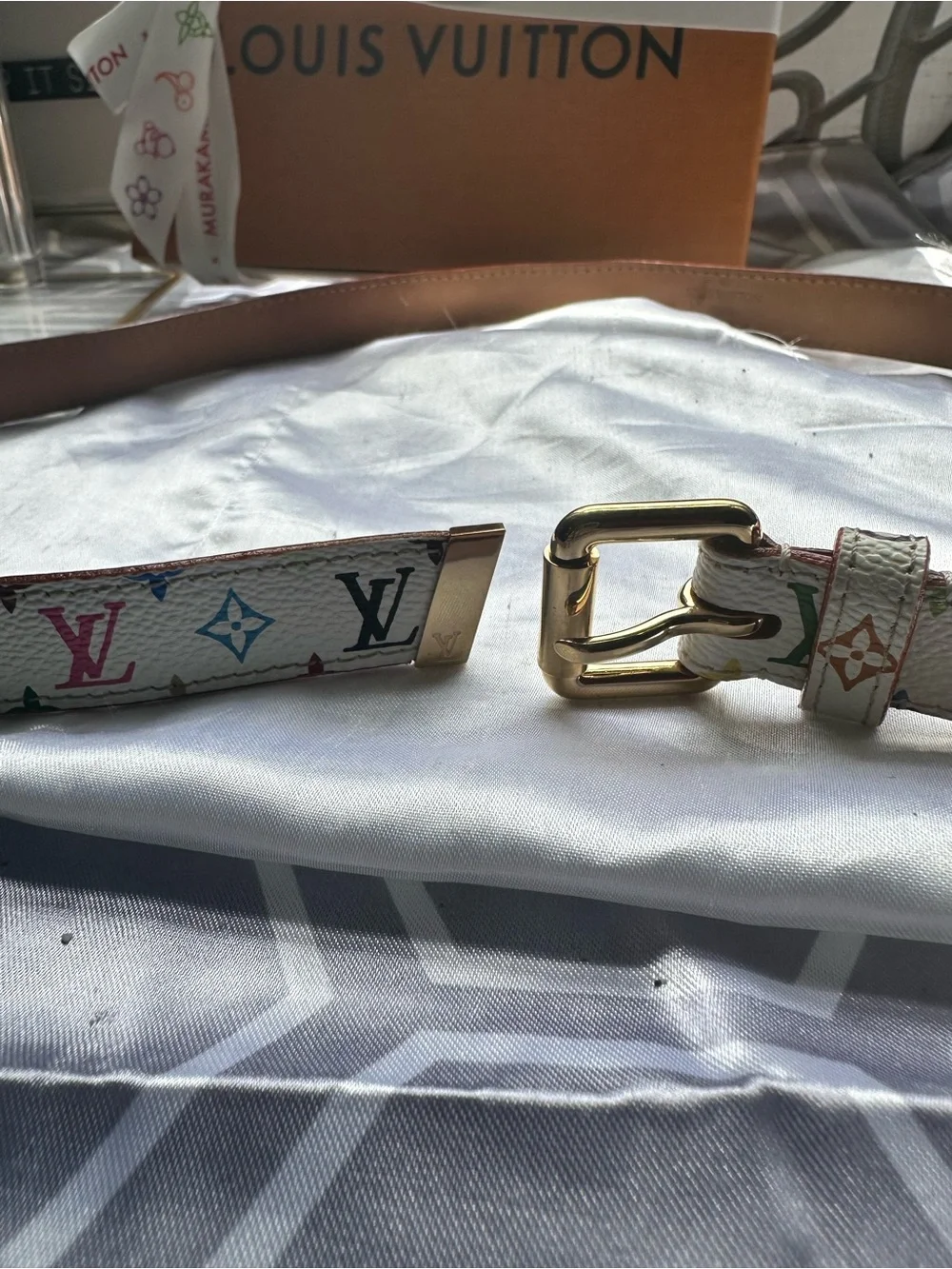 Authentic Louis Vuitton x Murakami Multicolor Monogram Belt Gold-Tone Buckle